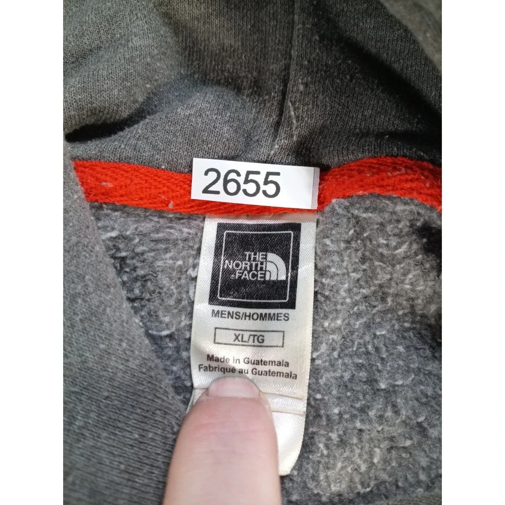 The North Face Men's XL Gray Red Logo Pullover Hoodie Sweatshirt
